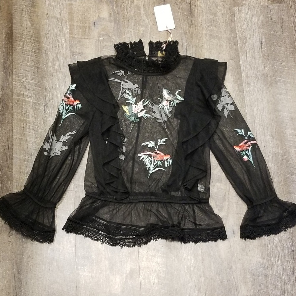 🍒NWT🍒 TED BAKER FRILLED LACE TRIM TOP - Picture 3 of 8